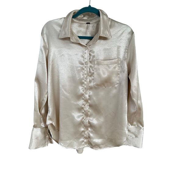 Free People Sateen Long Sleeve Button Shirt Size XS - Picture 2 of 6